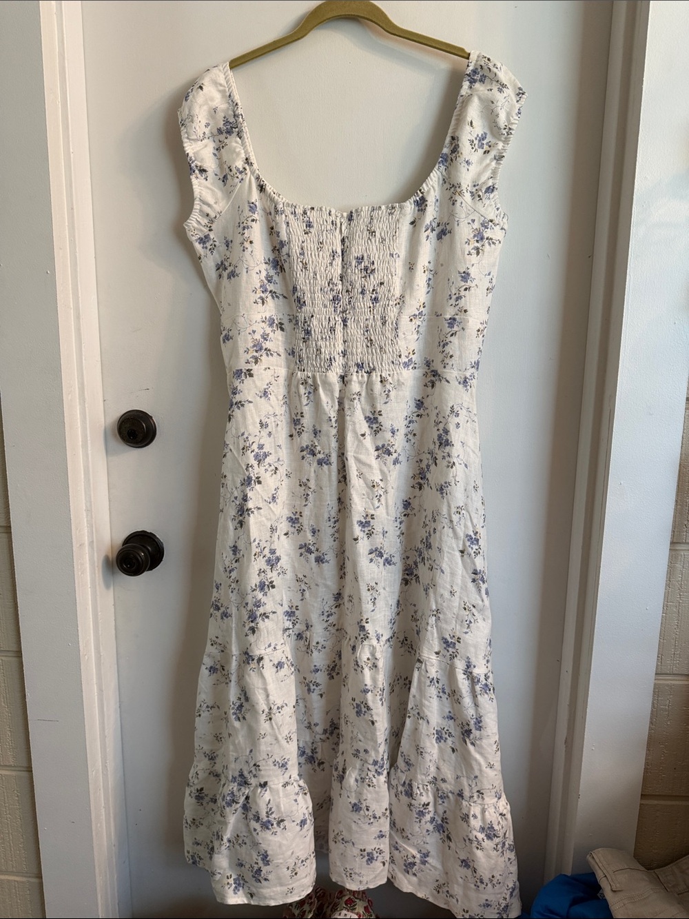 Reformation Toulouse Floral Linen midi off the shoulder tiered Dress Size 16 - Picture 6 of 7
